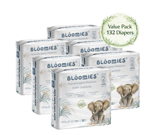 Bamboo Diapers - Size 2 (3-8kg) 6 packs - 132 Diapers